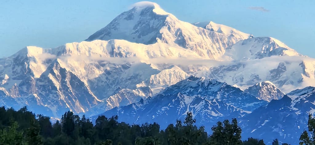Scenic view of Denali from McKinley Lodge during an Alaska land tour